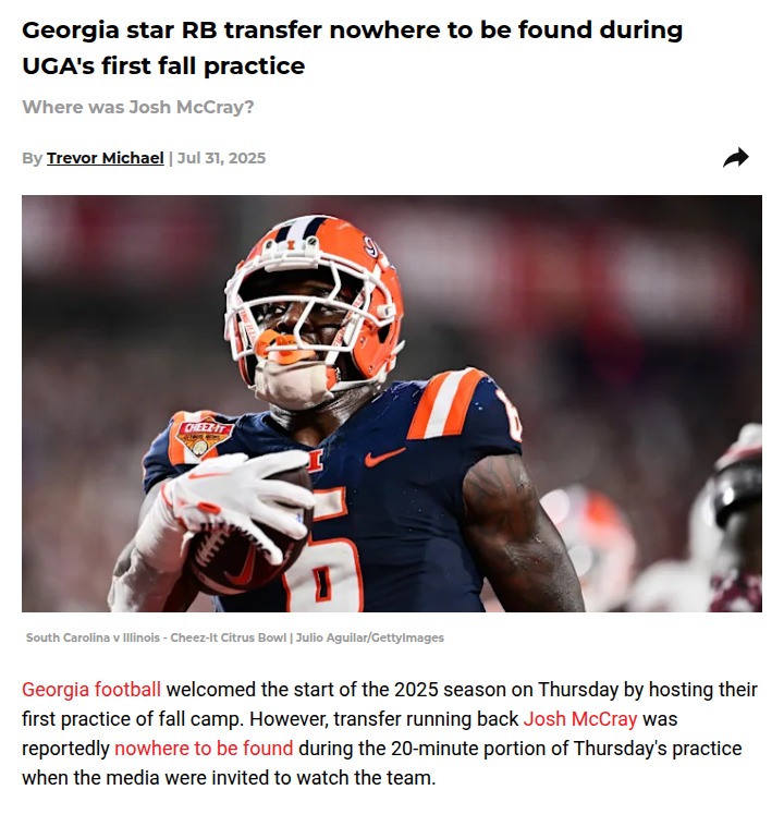 Georgia’s new RB transfer missing at first practice