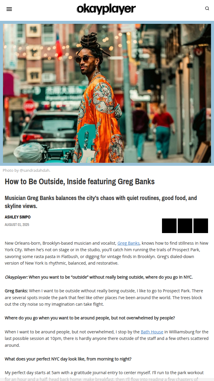Greg Banks’ chill NYC day: parks, pasta & vintage