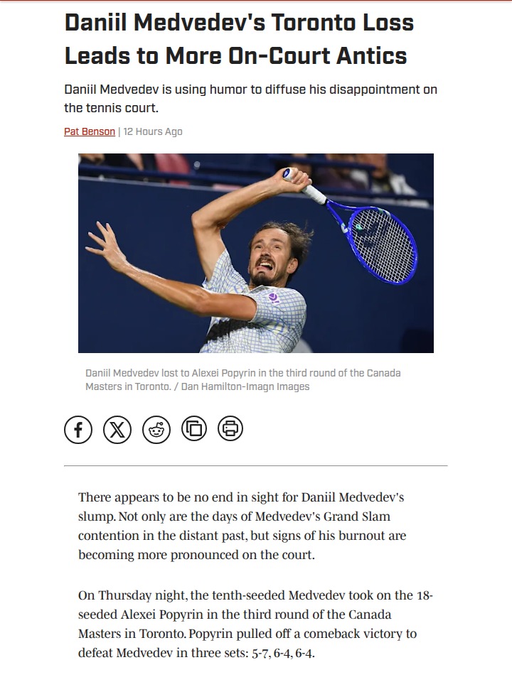 Medvedev’s Toronto Tantrum: Slump Continues