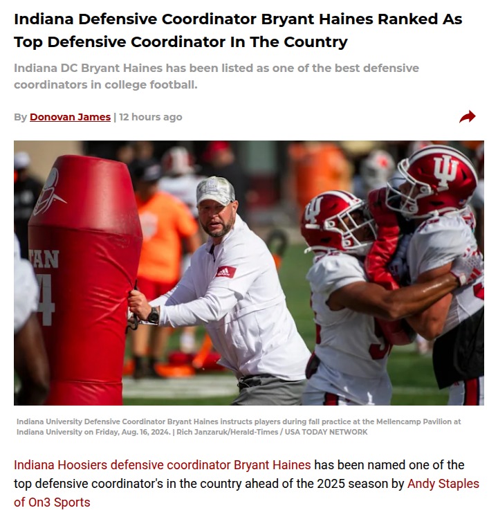Hoosiers D: Haines Chasing Big Ten Supremacy