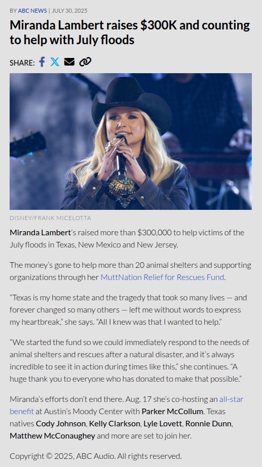 Miranda Lambert’s Flood Relief Drama 💧