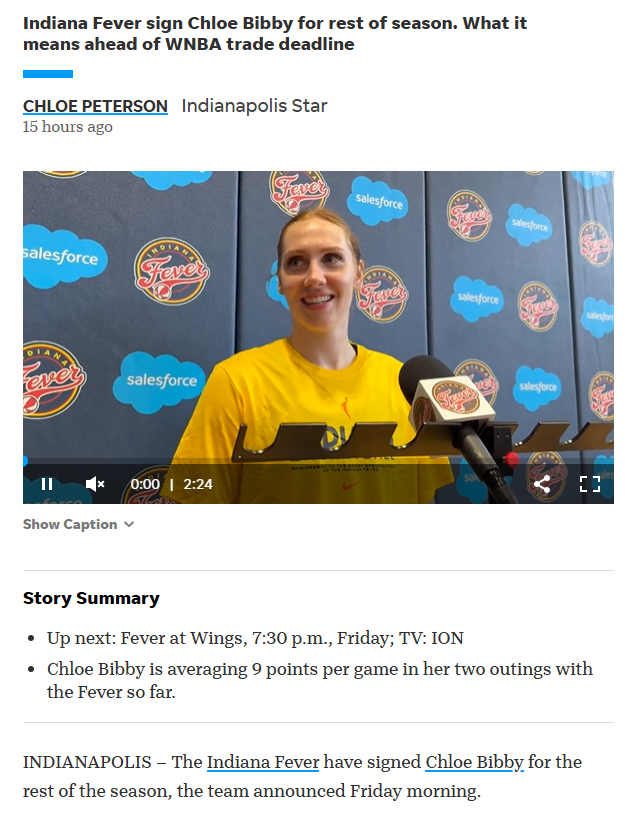 Chloe Bibby’s impact shakes up Indiana Fever