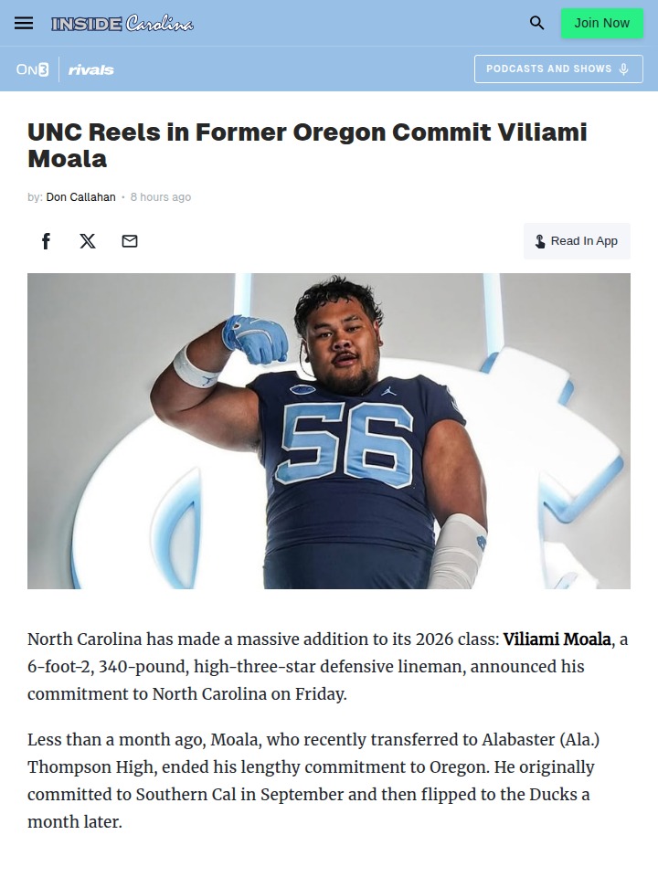 Tar Heels Land Big Man Moala in Recruiting Stunner