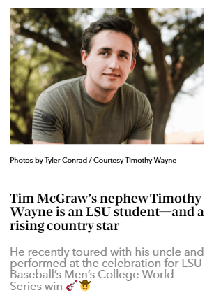 Tim McGraw’s nephew rocks LSU and country music