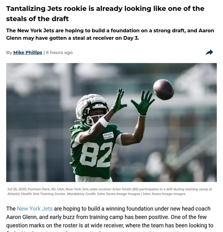 Jets rookie Arian Smith turning heads