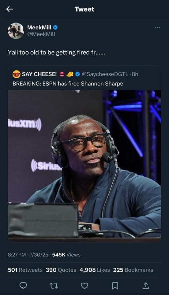 Meek Mill Shades ESPN Over Shannon Sharpe Firing 😳