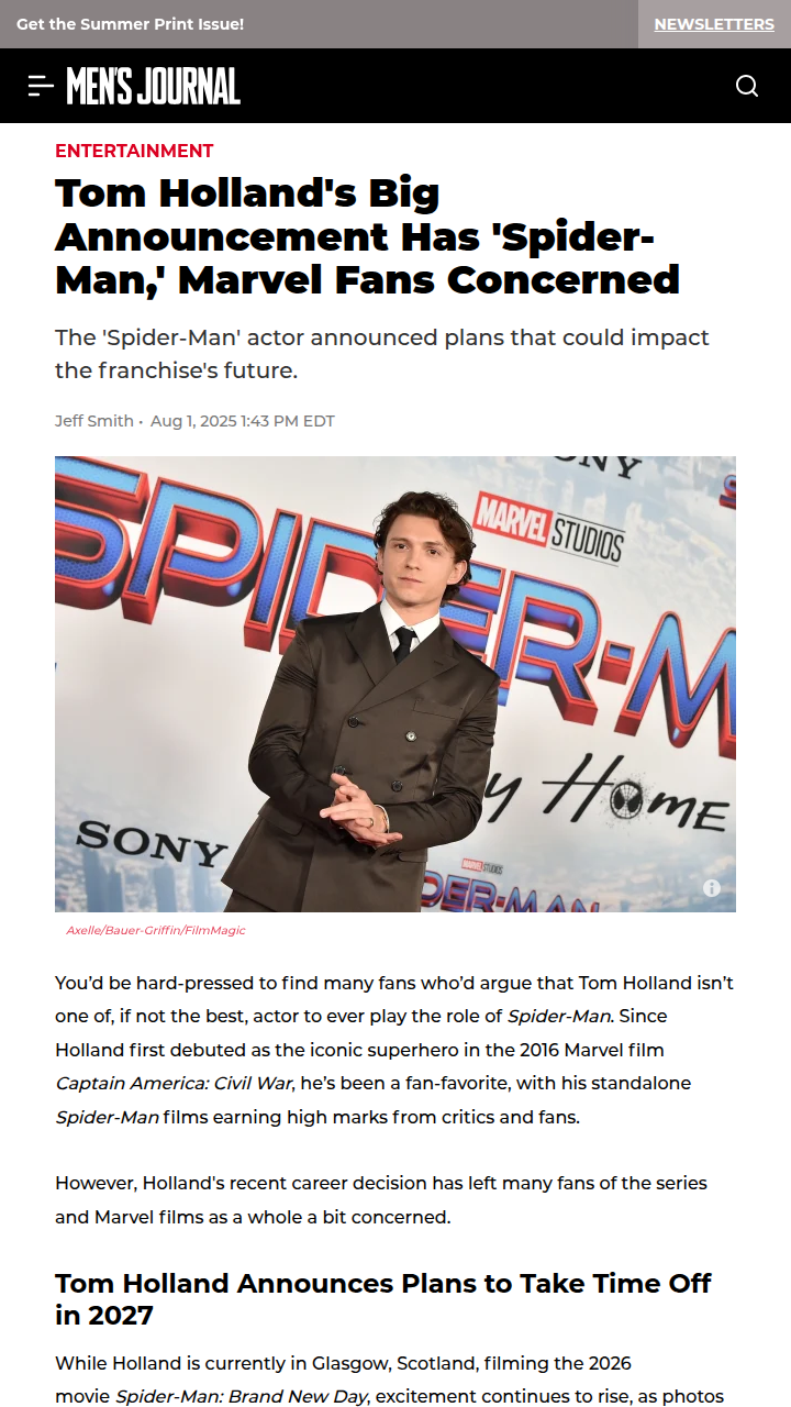 Tom Holland's 2027 Break Shocks Marvel Fans 🕷️