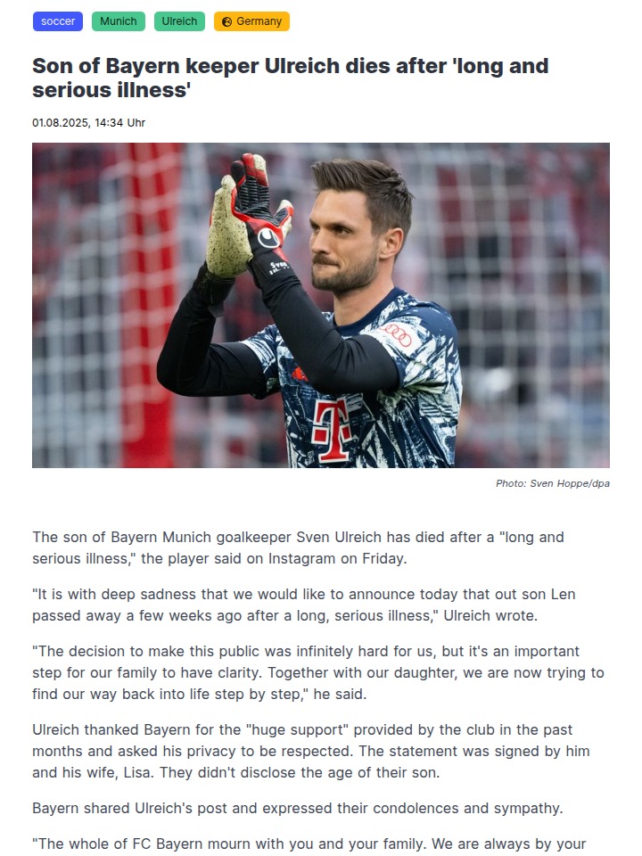 Ulreich Family Tragedy: Bayern Stands United
