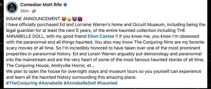 Matt Rife now owns the haunted Annabelle doll