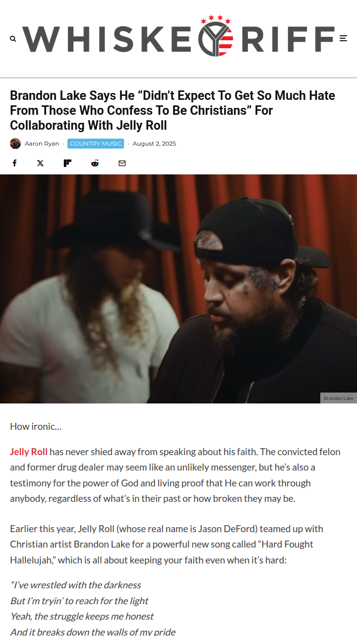 Brandon Lake Faces Backlash for Jelly Roll Collab 😳