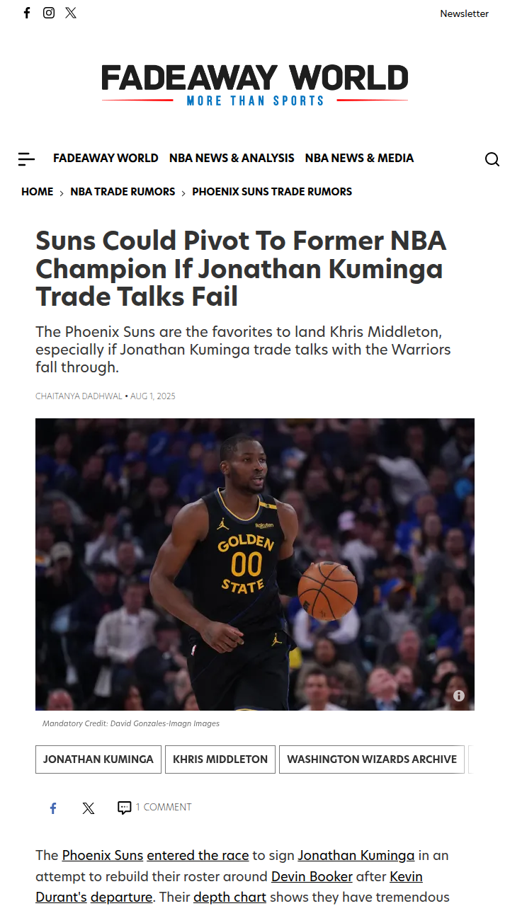 Suns eye Khris Middleton as Kuminga talks stall