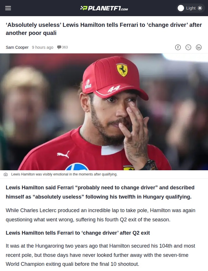Hungarian GP: Hamilton’s Harsh Self-Critique