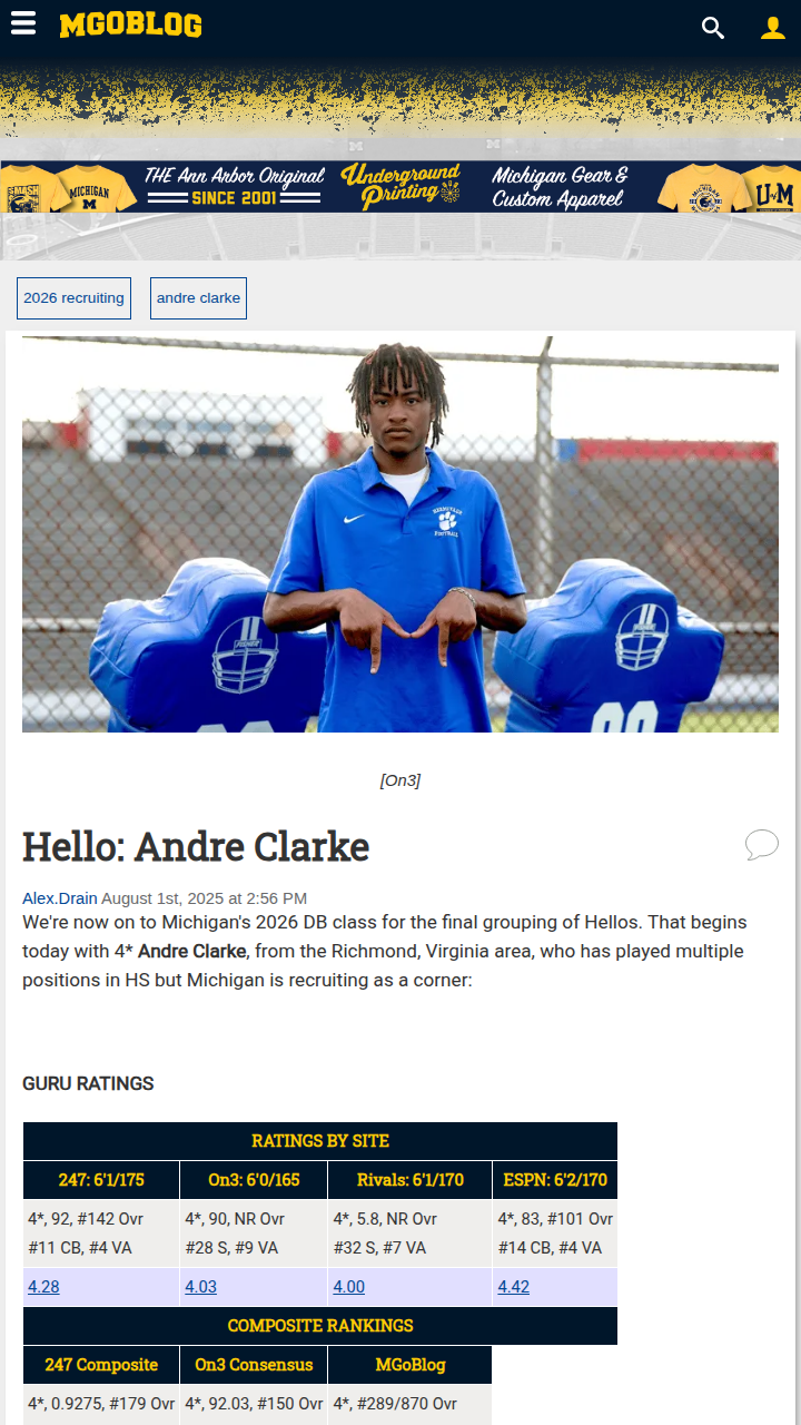 Michigan Nabs 4-Star DB Andre Clarke