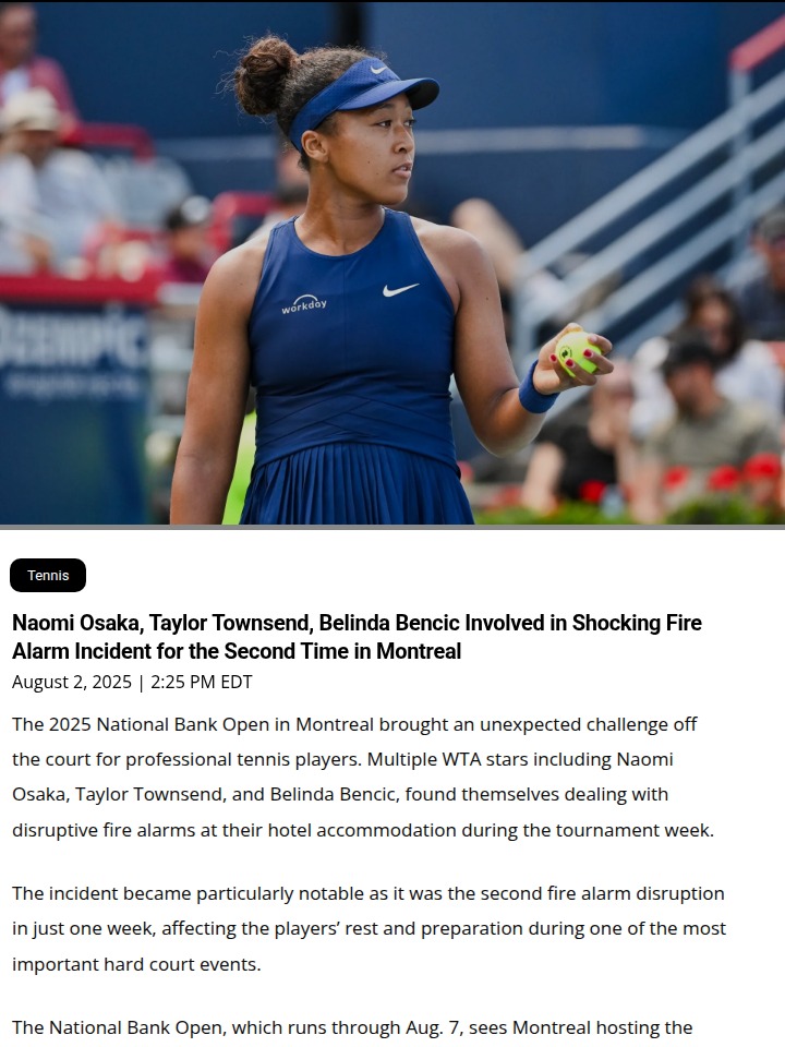 Montreal Open: Osaka & Co. Face Fire Alarm Drama