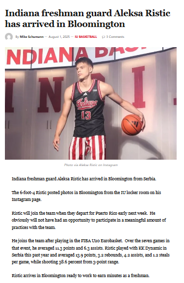 Aleksa Ristic brings Euro flair to IU hoops
