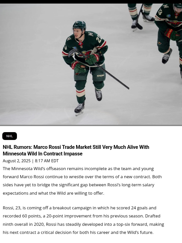 Marco Rossi contract standoff shakes Wild’s future