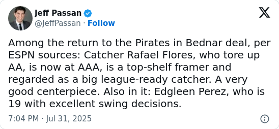 Mets Vet Claps Back at Passan's Yankees-Pirates Take