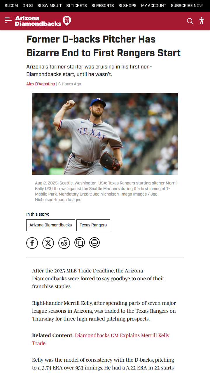 Merrill Kelly’s Wild Rangers Debut vs Mariners
