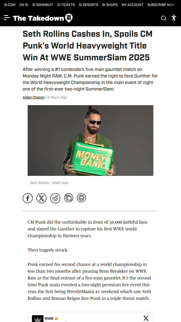 Rollins Cashes In, Stuns Punk at SummerSlam