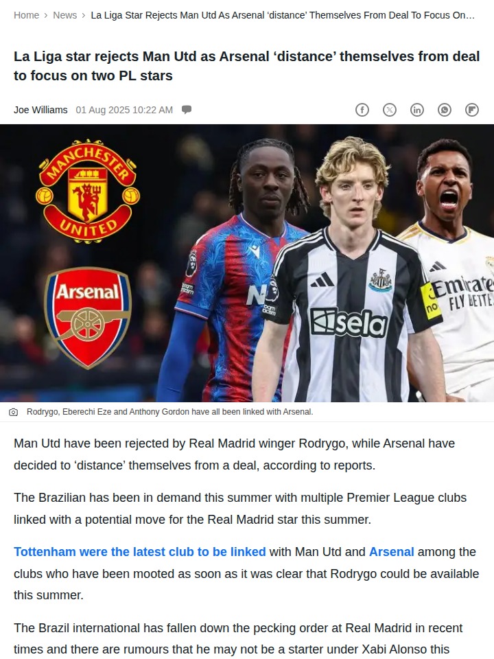 Rodrygo Snubs Red Devils, Gunners Eye Eze