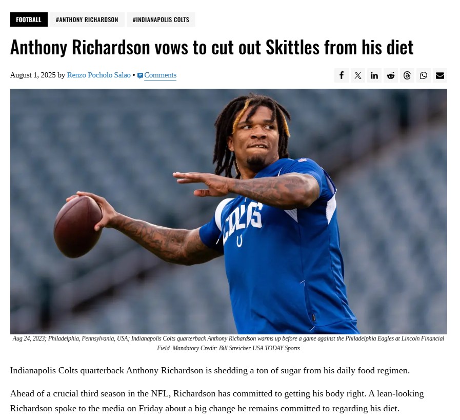Anthony Richardson ditches Skittles for a comeback