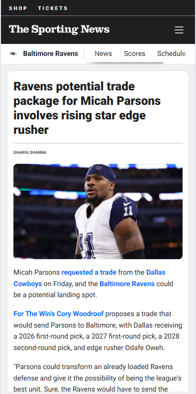 Ravens Eye Blockbuster Micah Parsons Trade