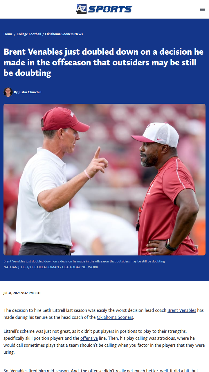 Sooners shake up: Venables bets big on Arbuckle