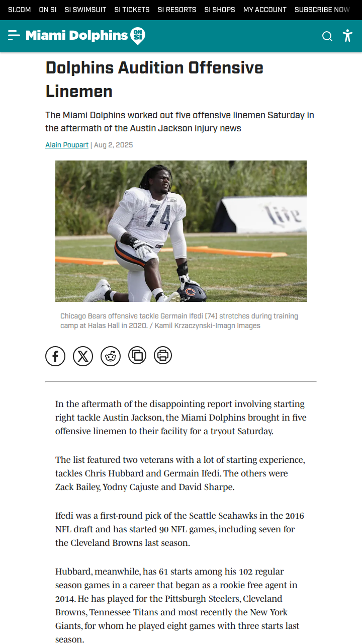 Miami Dolphins shake up O-line after injury