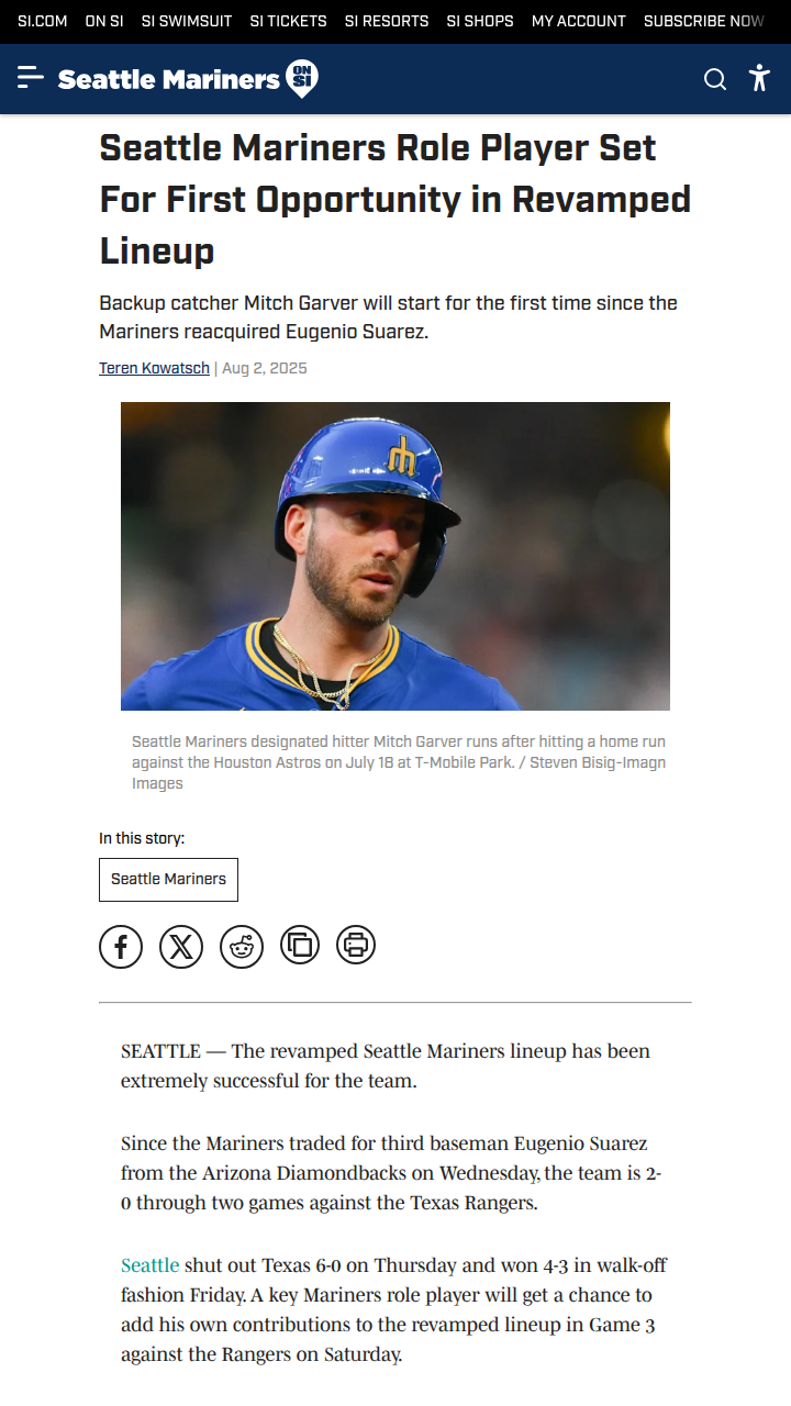 Mariners lineup shakeup: Garver gets his shot