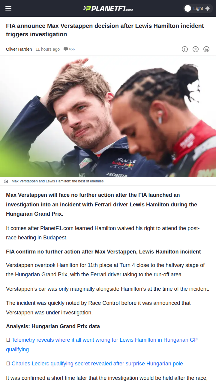 Verstappen Cleared After Hungary Turn 4 Drama