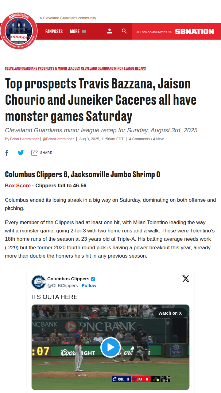 Prospects shine: Bazzana, Chourio & Caceres go off