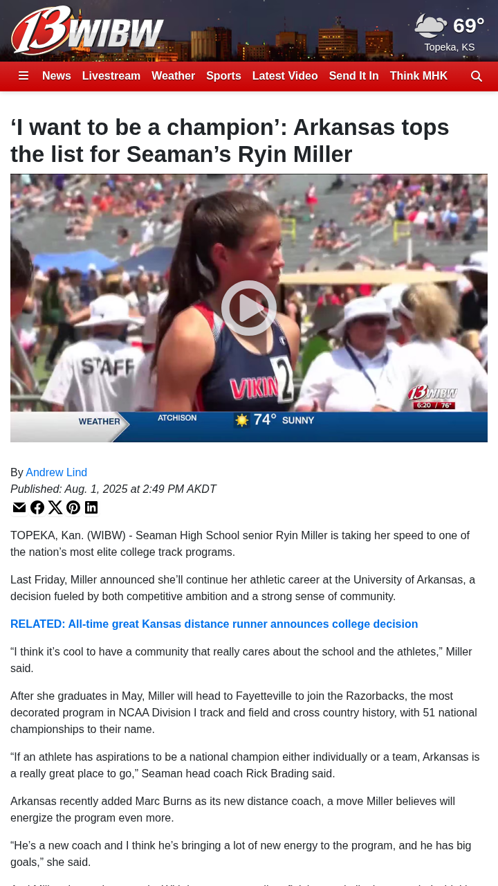 Arkansas welcomes Seaman’s Ryin Miller