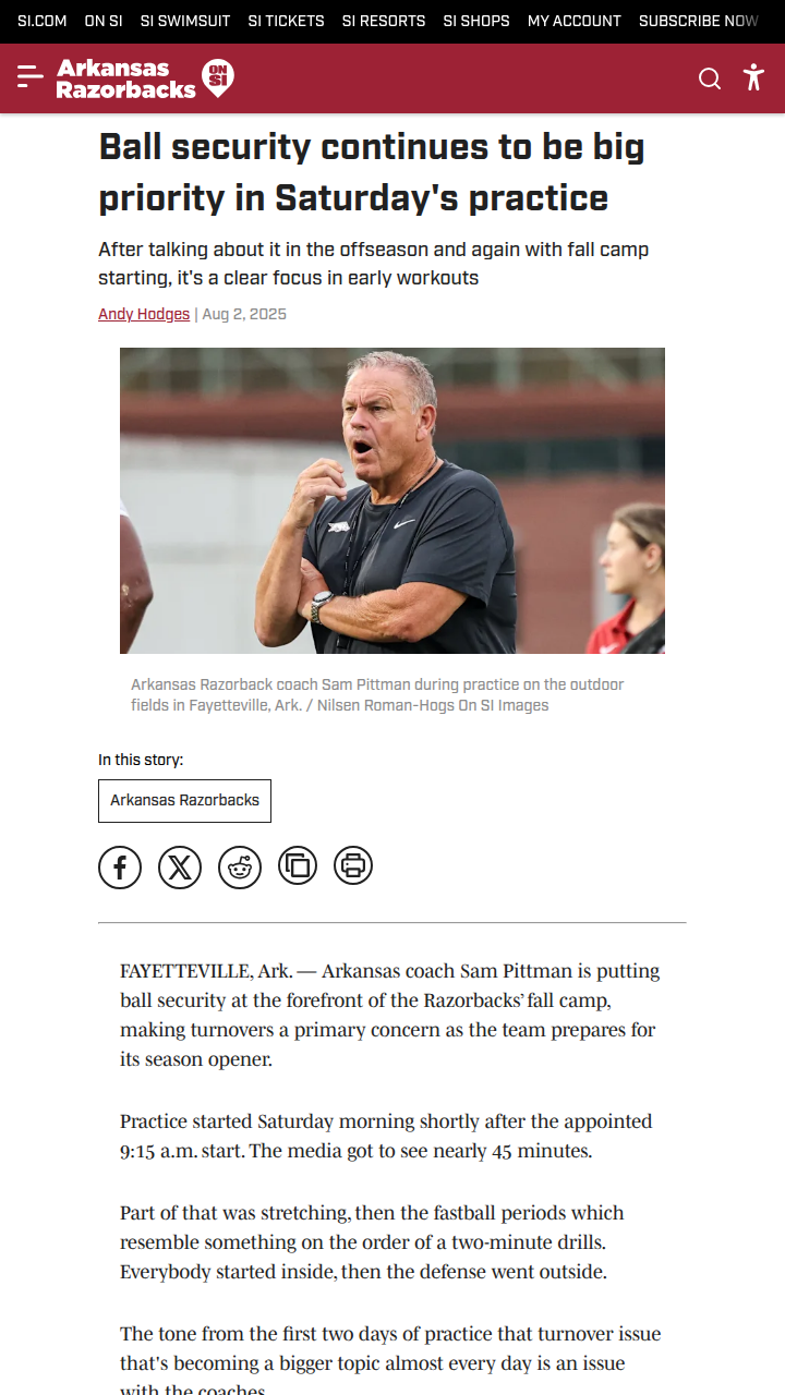 Arkansas Razorbacks double down on ball security