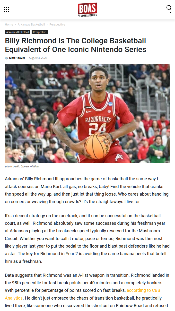 Billy Richmond’s speed is Arkansas’ secret weapon