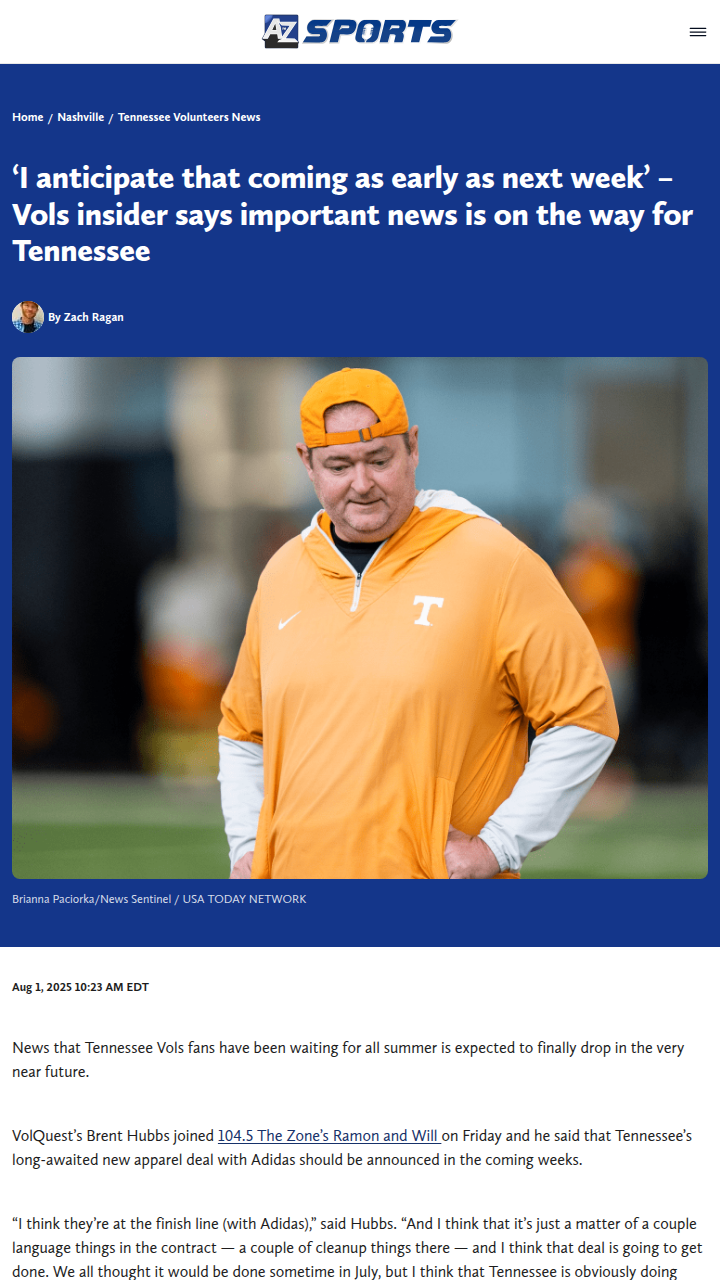Tennessee Vols set for big Adidas switch