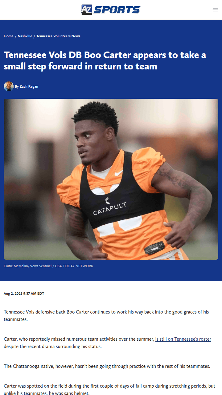 Boo Carter’s return could shake up Vols defense