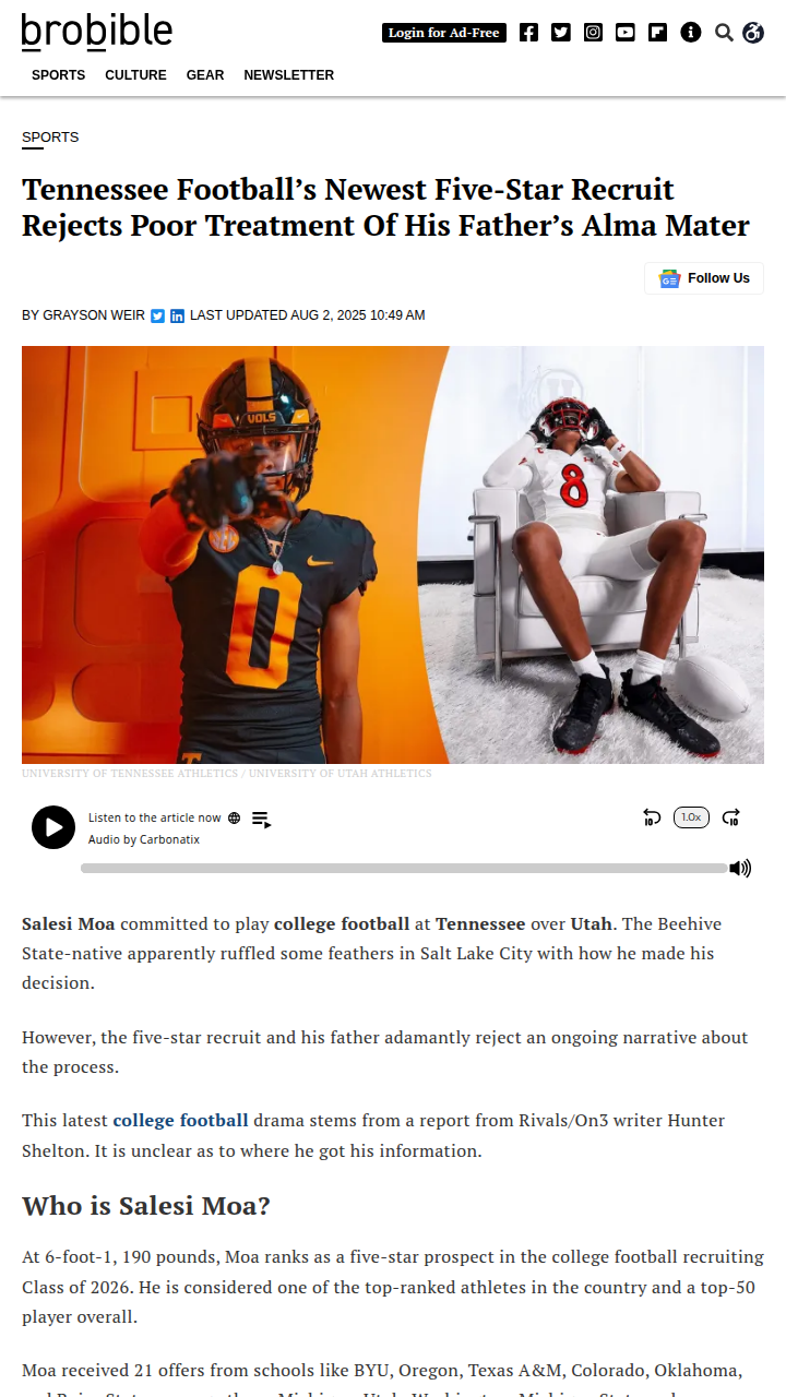 Vols Land Five-Star Moa, Utes Left Stunned