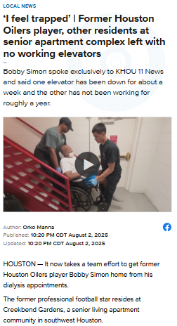 Houston seniors stranded as elevators fail