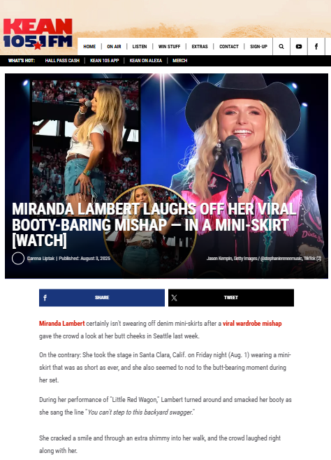 Miranda Lambert’s Mini-Skirt Mishap Goes Viral