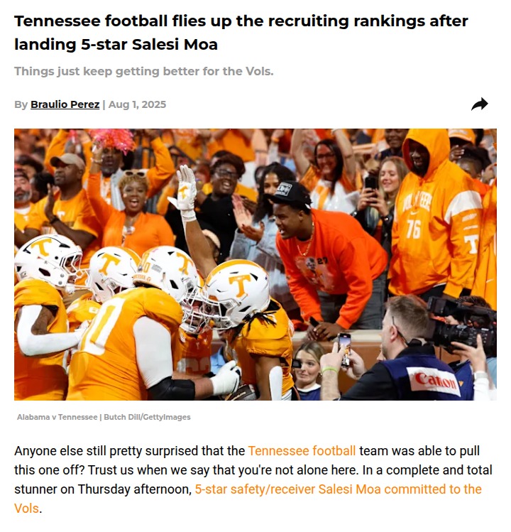 Tennessee’s recruiting win shakes up 2026 rankings