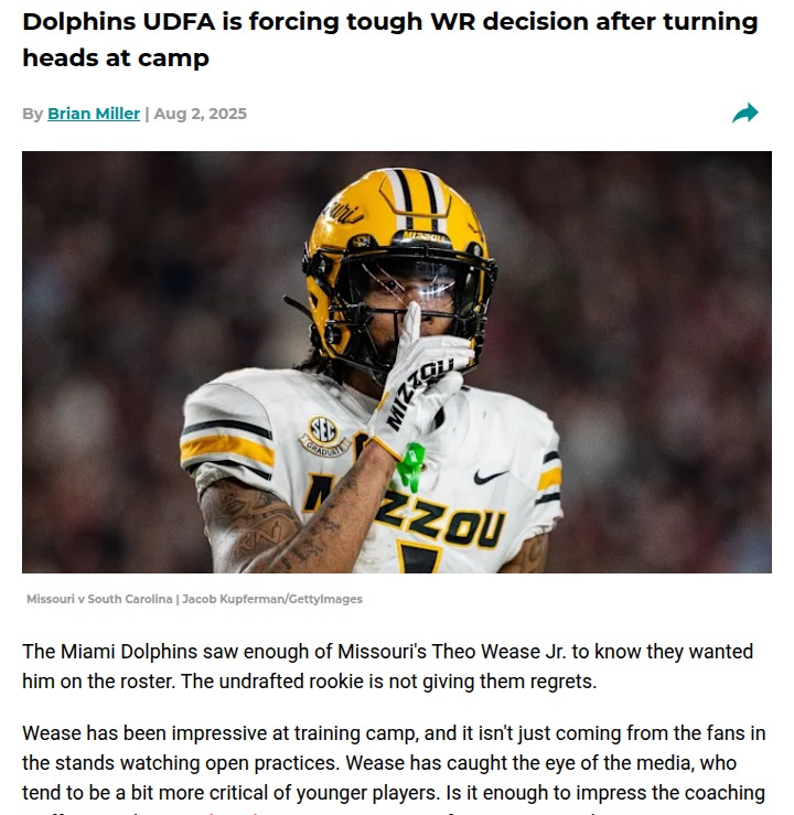 Rookie WR shakes up Dolphins roster battle