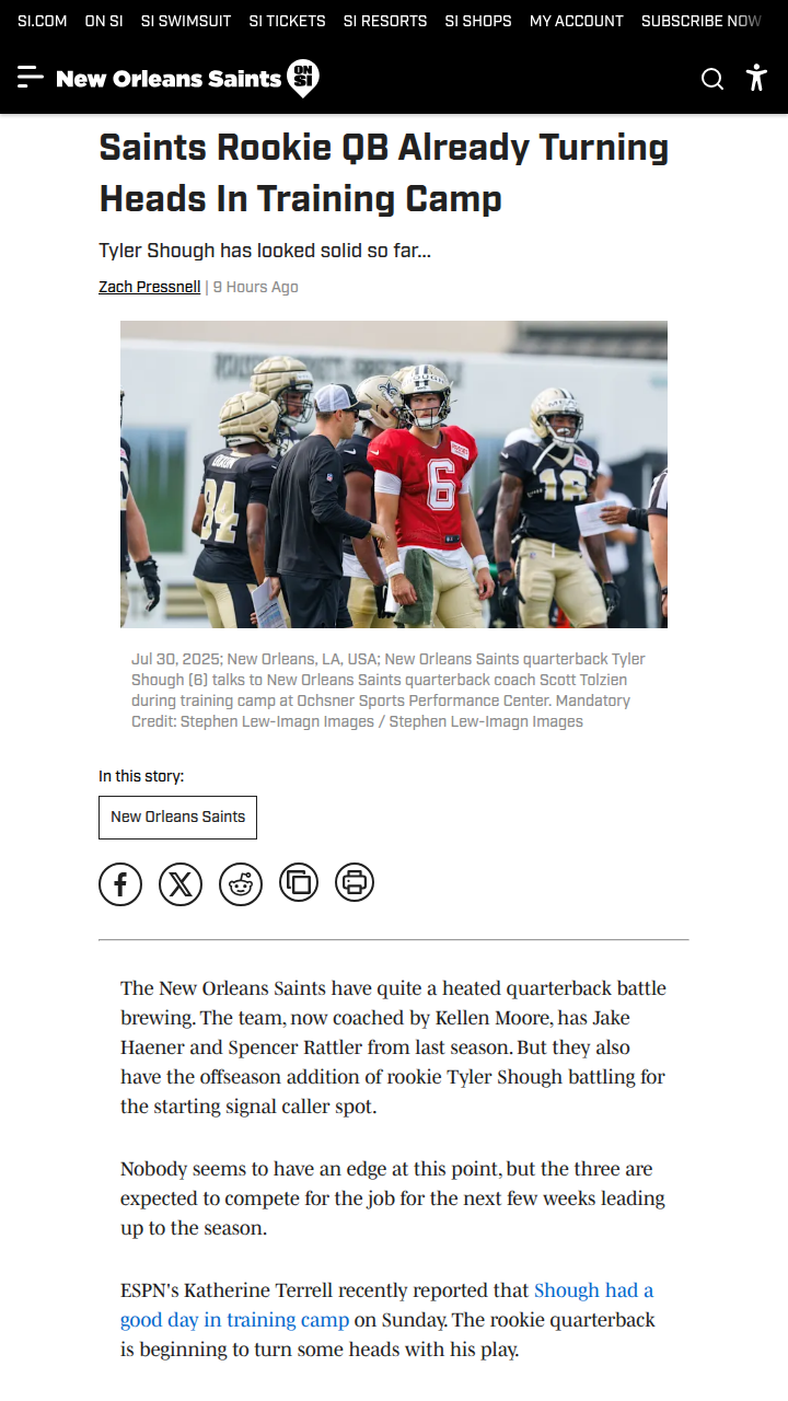 Saints rookie QB Shough shakes up the depth chart