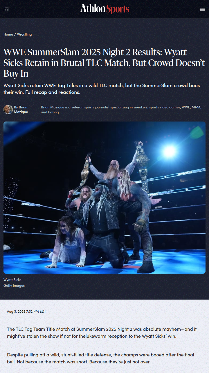 Wyatt Sicks Booed After TLC Chaos at SummerSlam