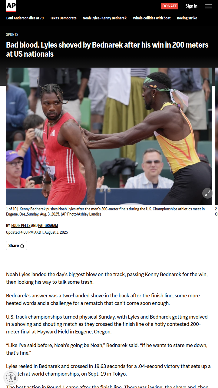 Lyles vs Bednarek: 200m Rivalry Gets Heated