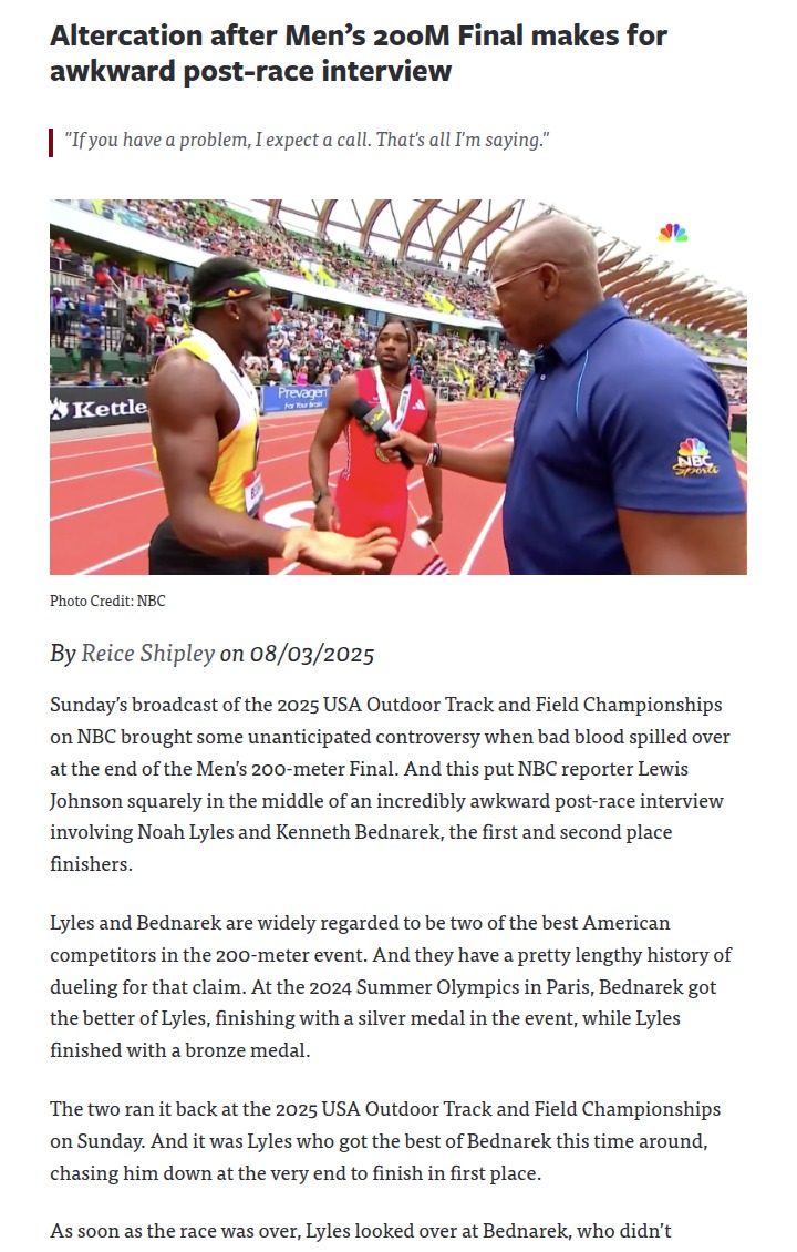 Lyles vs Bednarek: 200M Rivalry Boils Over
