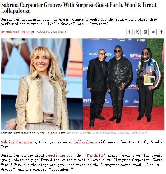 Sabrina Carpenter and Earth, Wind & Fire light up Lollapalooza