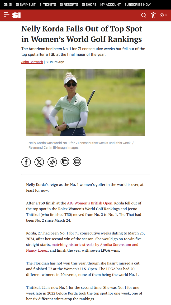 Nelly Korda Loses No. 1 to Jeeno Thitikul