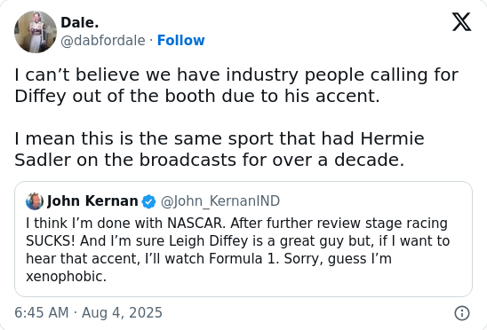 Leigh Diffey’s Accent Sparks NASCAR Debate