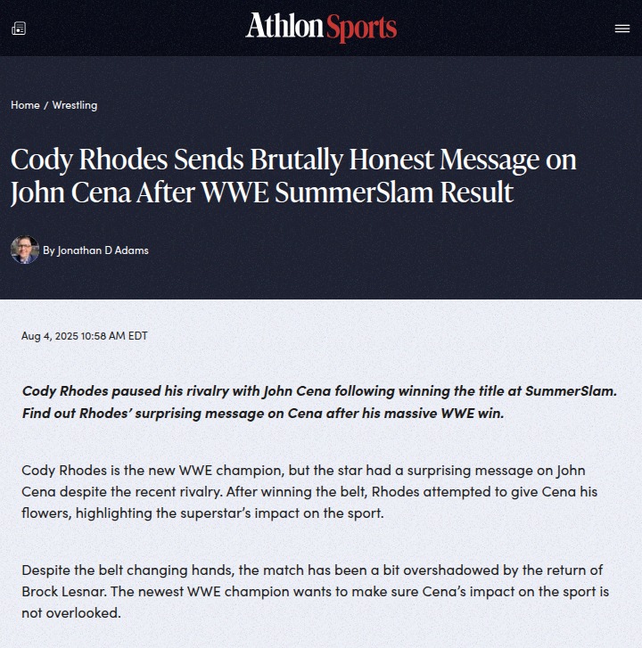 Cody Rhodes Praises Cena After SummerSlam Win