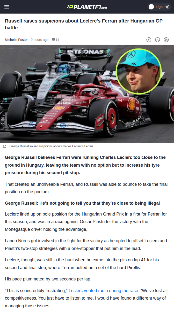 Russell Calls Out Ferrari After Hungarian GP